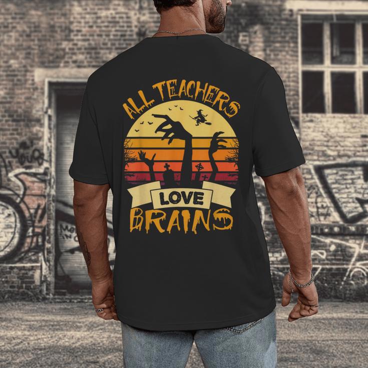 Halloween Teacher Shirt All Teachers Love Brains Halloween Men Women Men's Back Print T-Shirt, funny design