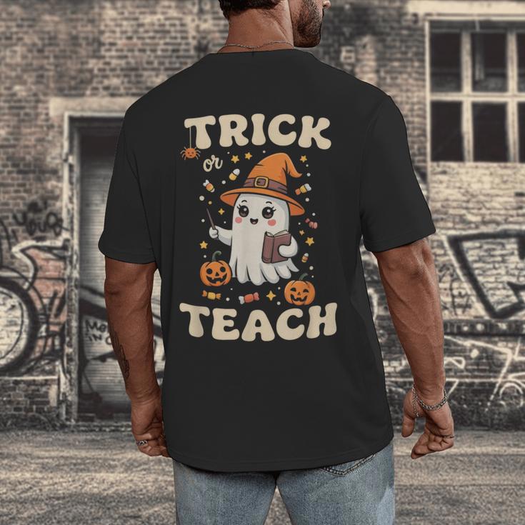 Halloween Teacher Shirts Women School Trick Or Teach Groovy Men's Back Print T-Shirt, funny design
