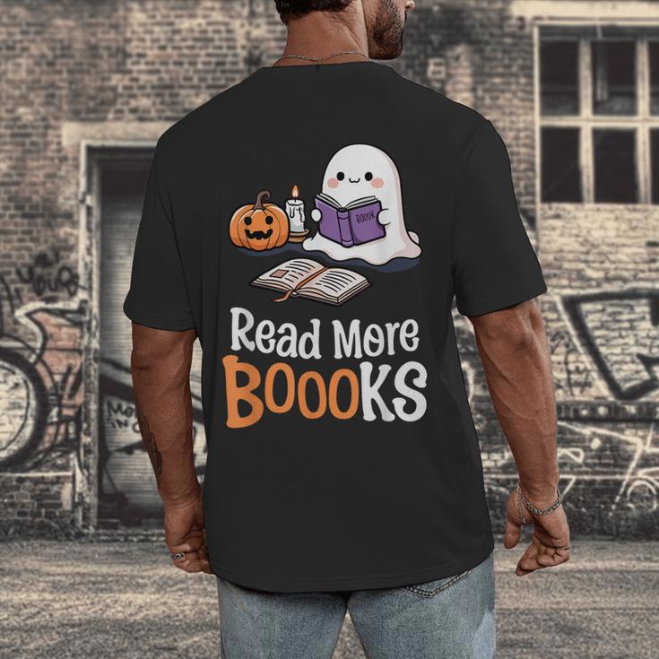 Halloween Teacher Women Cute Reading Ghost Read More Books Men's Back Print T-Shirt, funny design
