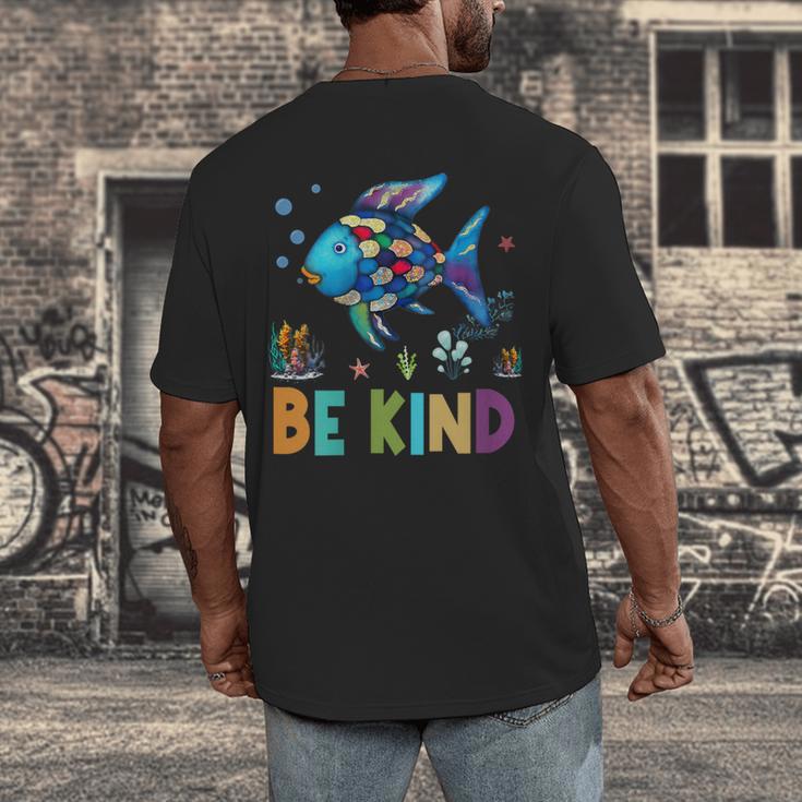 Happy First Day Of School Fish Rainbows Teacher Be Kind Men's Back Print T-Shirt, funny design Happy First Day Of School Fish Rainbows Teacher Be Kind Men's Back Print T-Shirt, funny design