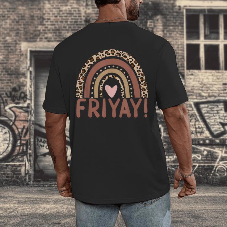 Happy Fri-Yay Friday Lovers Fun Teacher Leopard Rainbow Men Women Girls Kids Men's Back Print T-Shirt, funny design Happy Fri-Yay Friday Lovers Fun Teacher Leopard Rainbow Men Women Girls Kids Men's Back Print T-Shirt, funny design