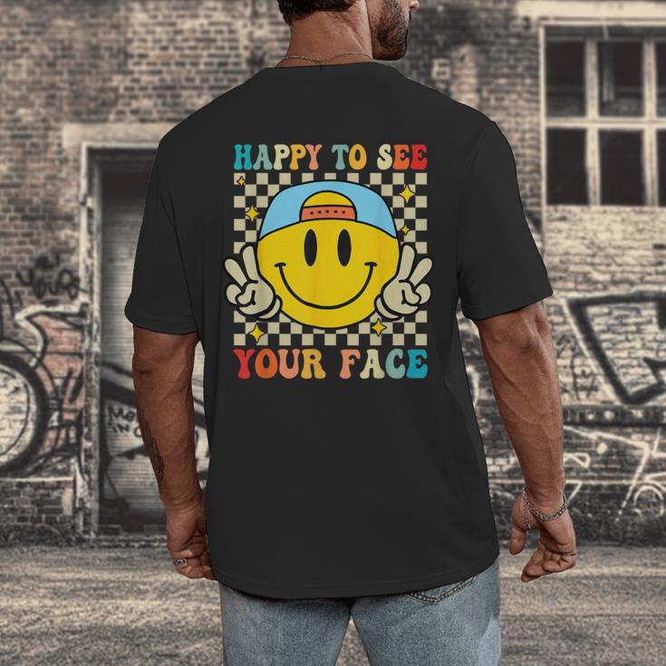 Happy To See Your Face Hippie Smile Back To School Teachers Men's Back Print T-Shirt, funny design