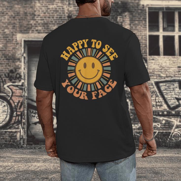 Happy To See Your Face Retro Happy Teacher Back To School Men's Back Print T-Shirt, funny design