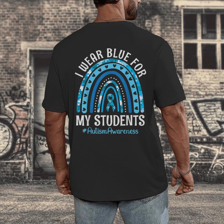 Happy Teacher I Wear Blue For My Students Autism Awareness Men's Back Print T-Shirt, funny design