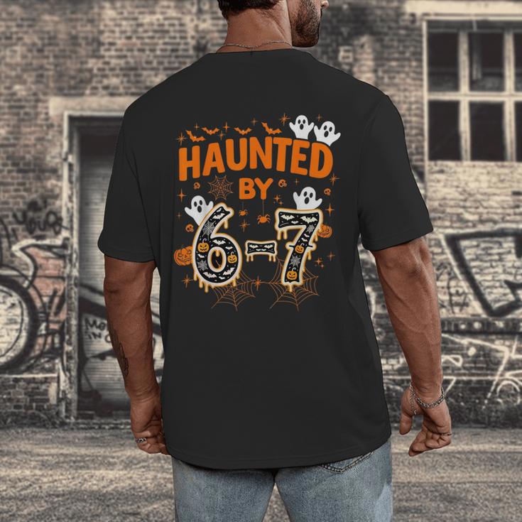 Haunted By 6-7 Halloween Math Teacher Joke Men's Back Print T-Shirt, funny design Haunted By 6-7 Halloween Math Teacher Joke Men's Back Print T-Shirt, funny design