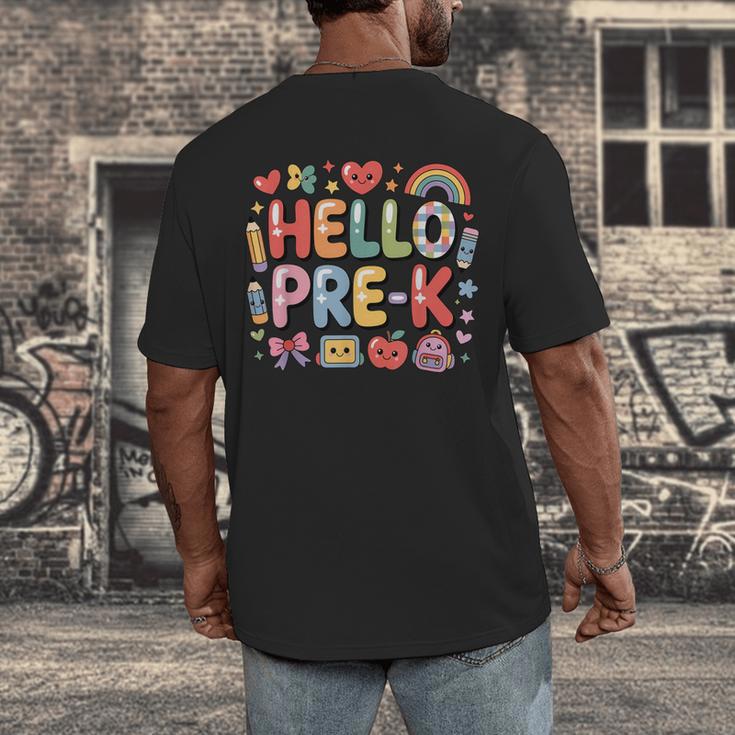 Hello Pre-K Back To School Teacher Student Fun Graphic Tee Men's Back Print T-Shirt, funny design