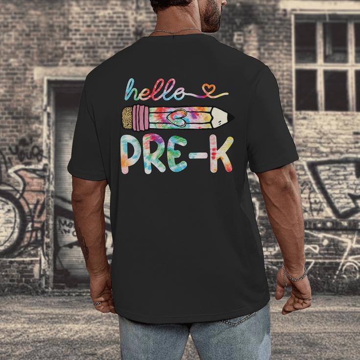 Hello Pre-K Pencil Teacher Student Tie Dye Men's Back Print T-Shirt, funny design Hello Pre-K Pencil Teacher Student Tie Dye Men's Back Print T-Shirt, funny design