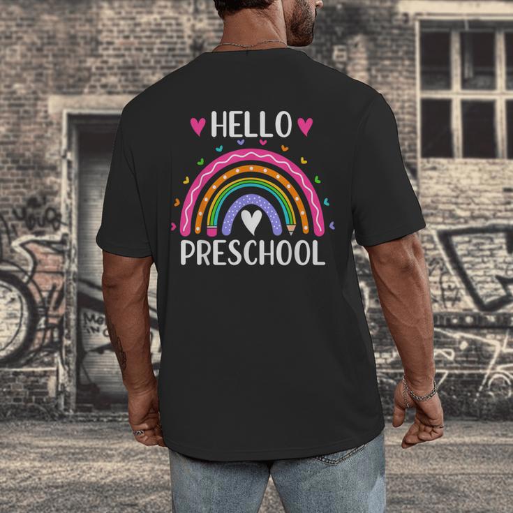 Hello Preschool Teacher Student Girls Rainbow Back To School Men's Back Print T-Shirt, funny design