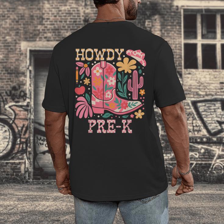 Howdy Pre-K Cowgirls Teacher Back To School Men's Back Print T-Shirt, funny design Howdy Pre-K Cowgirls Teacher Back To School Men's Back Print T-Shirt, funny design