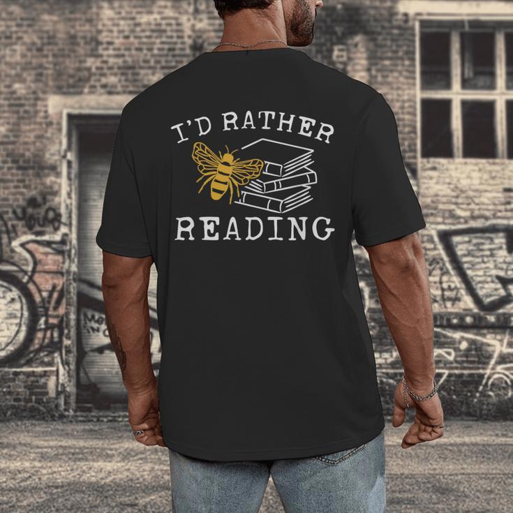 I'd Rather Bee Reading Teacher Librarian Book Lover Men's Back Print T-Shirt, funny design I'd Rather Bee Reading Teacher Librarian Book Lover Men's Back Print T-Shirt, funny design