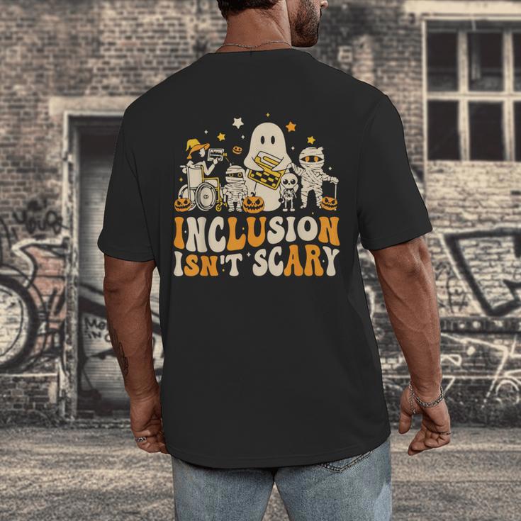 Inclusion Isn't Scary Mummy Boo Ghost Halloween SLP Teacher Men's Back Print T-Shirt, funny design Inclusion Isn't Scary Mummy Boo Ghost Halloween SLP Teacher Men's Back Print T-Shirt, funny design
