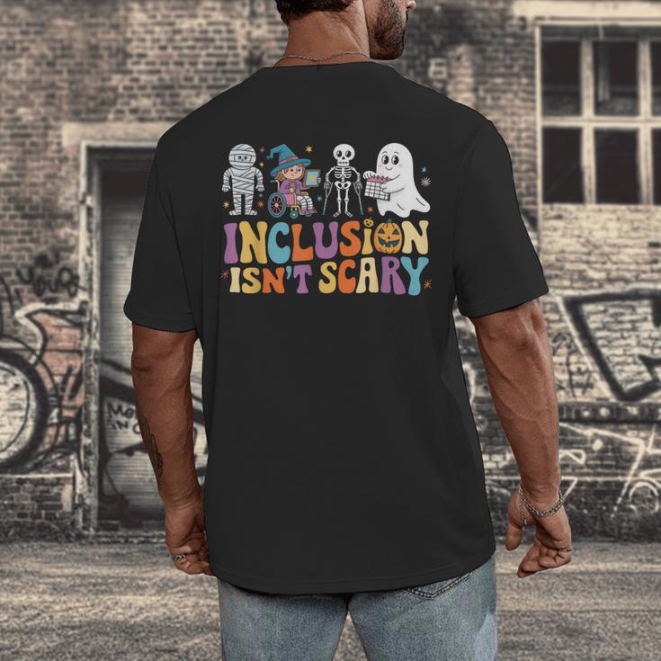 Inclusion Isn't Scary SLP Halloween Sped Teacher Men's Back Print T-Shirt, funny design Inclusion Isn't Scary SLP Halloween Sped Teacher Men's Back Print T-Shirt, funny design