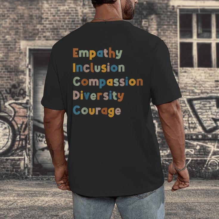 Inclusive Teacher Diversity Inclusion Empathy Teacher Team Men's Back Print T-Shirt, funny design