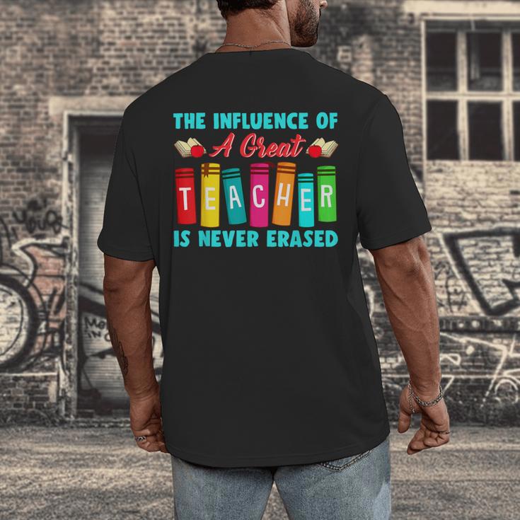 THE INFLUENCE OF A GREAT TEACHER IS NEVER ERASED Teaching For Men Women Girls Kids Men's Back Print T-Shirt, funny design THE INFLUENCE OF A GREAT TEACHER IS NEVER ERASED Teaching For Men Women Girls Kids Men's Back Print T-Shirt, funny design