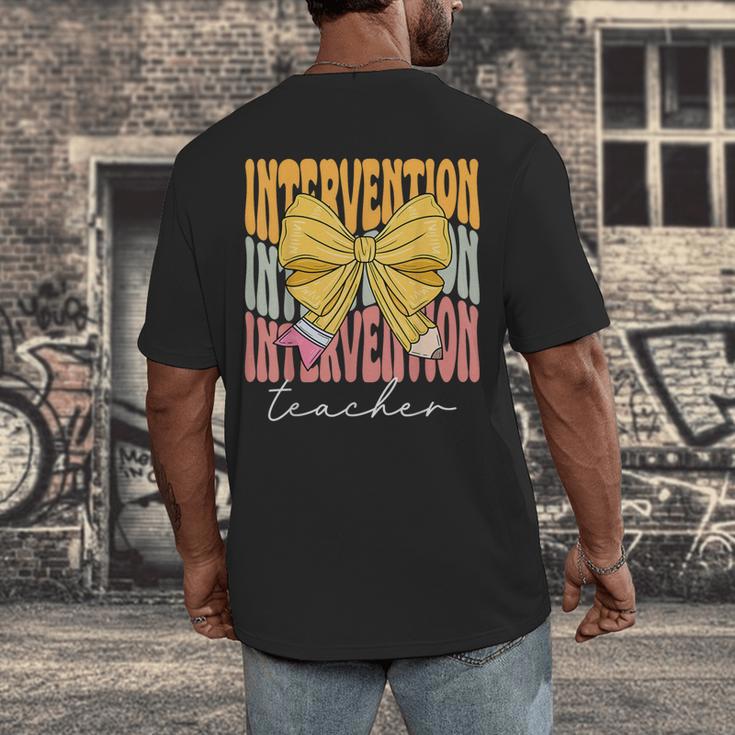 Interventionist Teacher Groovy Coquette Bow Back To School Men's Back Print T-Shirt, funny design Interventionist Teacher Groovy Coquette Bow Back To School Men's Back Print T-Shirt, funny design