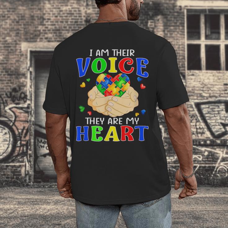 I Am Their Voice They Are My Heart Autism Awareness Teacher Men's Back Print T-Shirt, funny design