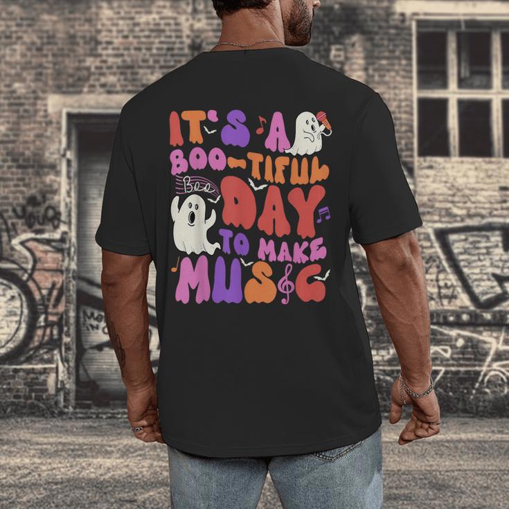 It's a Bootiful Day To Make Music Halloween Music Teacher Men's Back Print T-Shirt, funny design