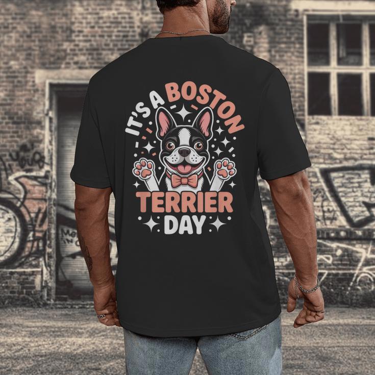 It’s A Boston Terrier Day Pet Cute Dog Lover Cartoon Men's Back Print T-Shirt, funny design
