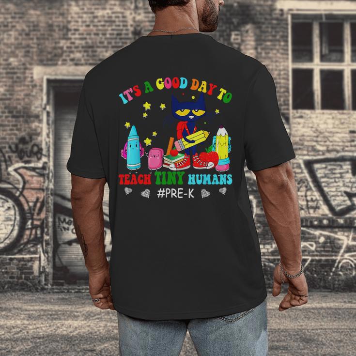 It's A Good-Day To Teach Tiny Humans Pre-K Cat Teacher Lover Men's Back Print T-Shirt, funny design It's A Good-Day To Teach Tiny Humans Pre-K Cat Teacher Lover Men's Back Print T-Shirt, funny design