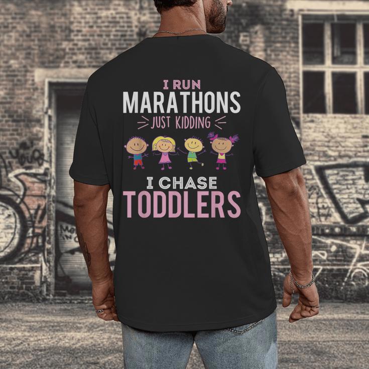 Just Kidding I Chase Toddlers Daycare Provider Nanny Teacher Men's Back Print T-Shirt, funny design