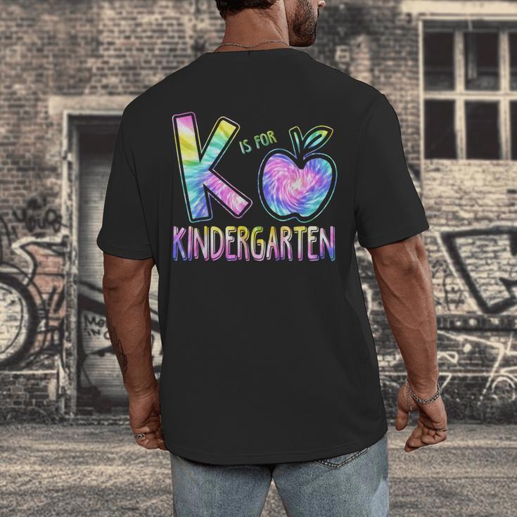 K Is For Kindergarten Teacher Tie Dye Back To School Kinder Men's Back Print T-Shirt, funny design K Is For Kindergarten Teacher Tie Dye Back To School Kinder Men's Back Print T-Shirt, funny design