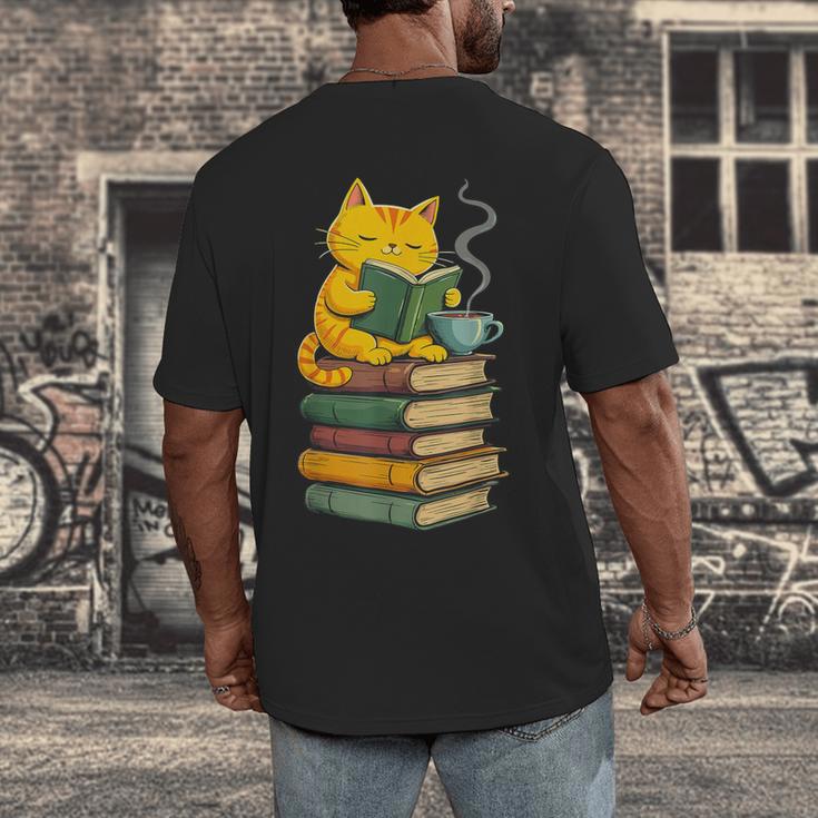 Kawaii Cats Lover Coffee Books Teacher Librarian Cat Men's Back Print T-Shirt, funny design