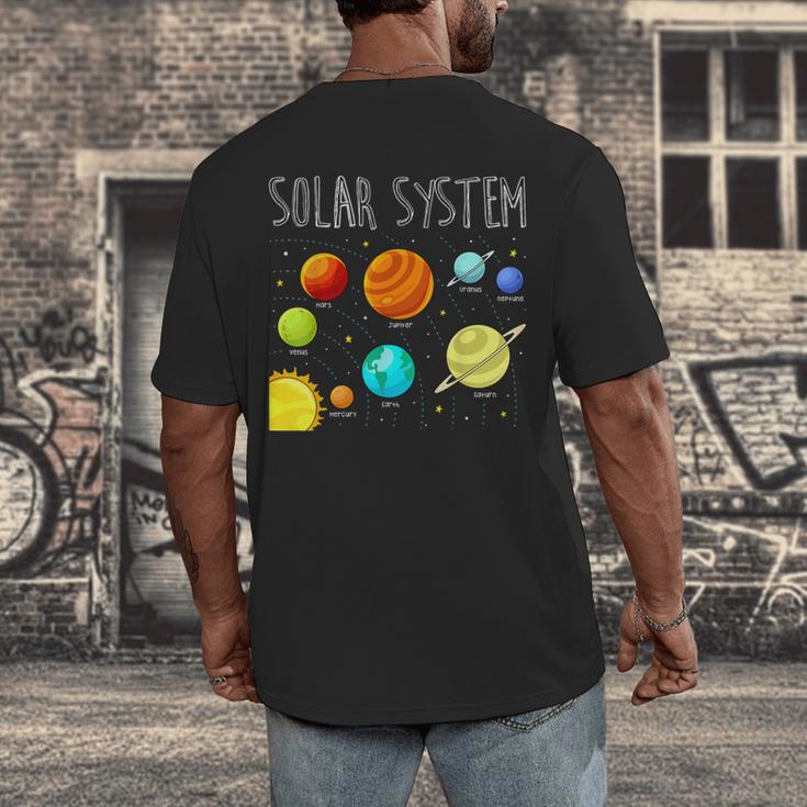 Kids Solar Systems Cute Planets Space Science Teacher School Men's Back Print T-Shirt, funny design