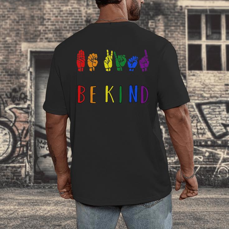 Be Kind Pride Sign Language Rainbow Teachers Interpreter ASL Men's Back Print T-Shirt, funny design Be Kind Pride Sign Language Rainbow Teachers Interpreter ASL Men's Back Print T-Shirt, funny design