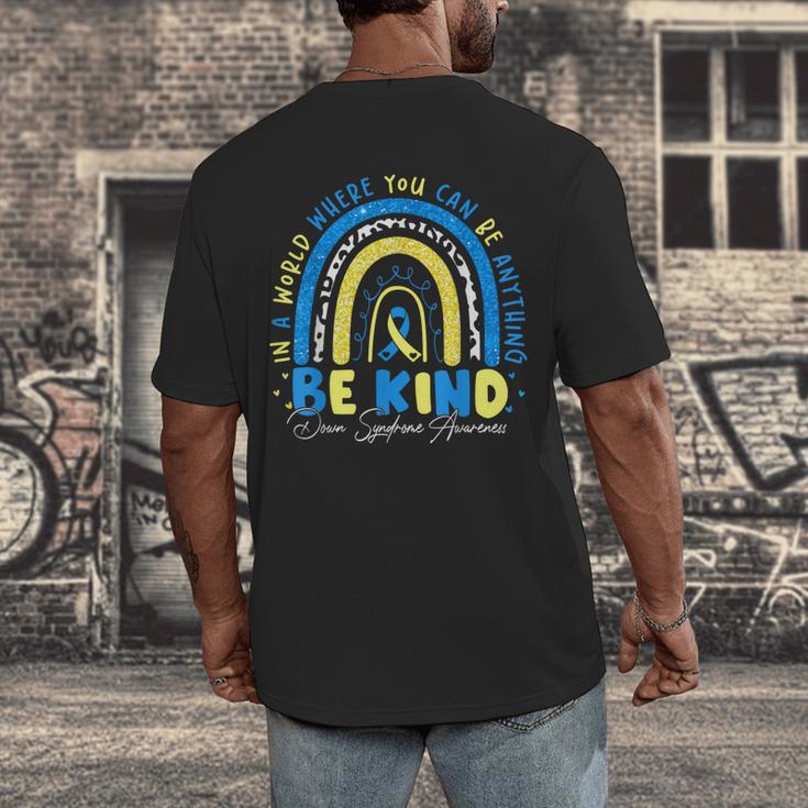 Be Kind Rainbow Down Syndrome Awareness Teacher Blue Yellow Men's Back Print T-Shirt, funny design Be Kind Rainbow Down Syndrome Awareness Teacher Blue Yellow Men's Back Print T-Shirt, funny design