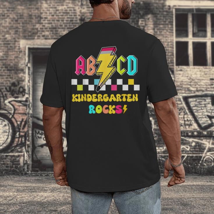 Kindergarten ABCD Rocks Teacher Student Back To School Men's Back Print T-Shirt, funny design Kindergarten ABCD Rocks Teacher Student Back To School Men's Back Print T-Shirt, funny design