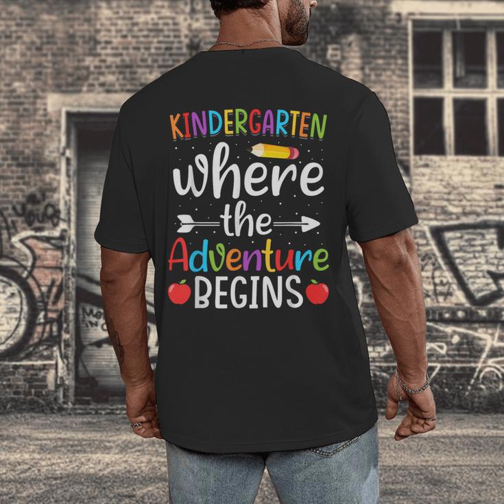 Kindergarten Where The Adventure Begins Shirt Children's Teacher Men's Back Print T-Shirt, funny design