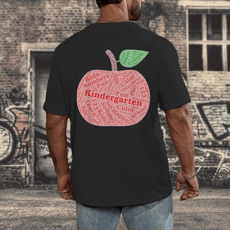 Kindergarten Apple Word Art For Teachers & Students Men's Back Print T-Shirt, funny design Kindergarten Apple Word Art For Teachers & Students Men's Back Print T-Shirt, funny design