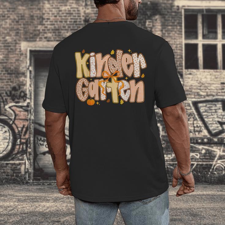 Kindergarten Teacher Fall Pumpkin Autumn Cute Men's Back Print T-Shirt, funny design Kindergarten Teacher Fall Pumpkin Autumn Cute Men's Back Print T-Shirt, funny design