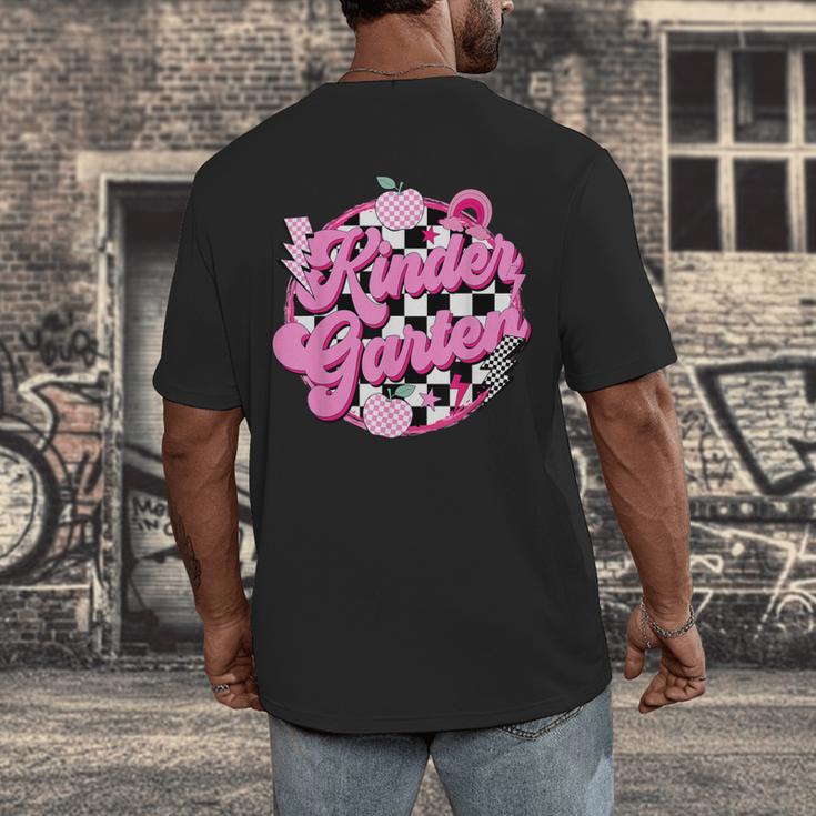 Kindergarten Teacher Women Checkered First Day Of School Men's Back Print T-Shirt, funny design