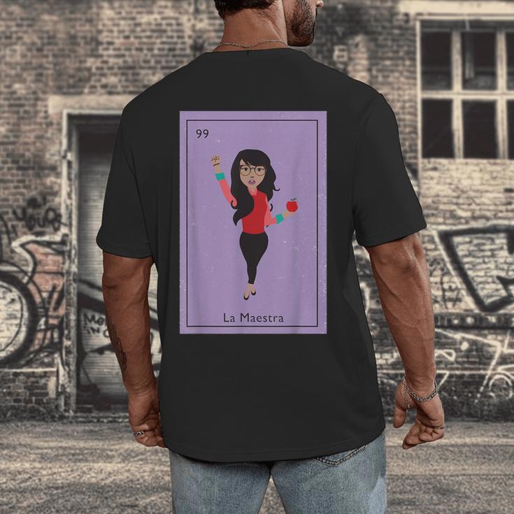 La Maestra Mexican Bingo Card Teacher Lottery Card Men's Back Print T-Shirt, funny design La Maestra Mexican Bingo Card Teacher Lottery Card Men's Back Print T-Shirt, funny design