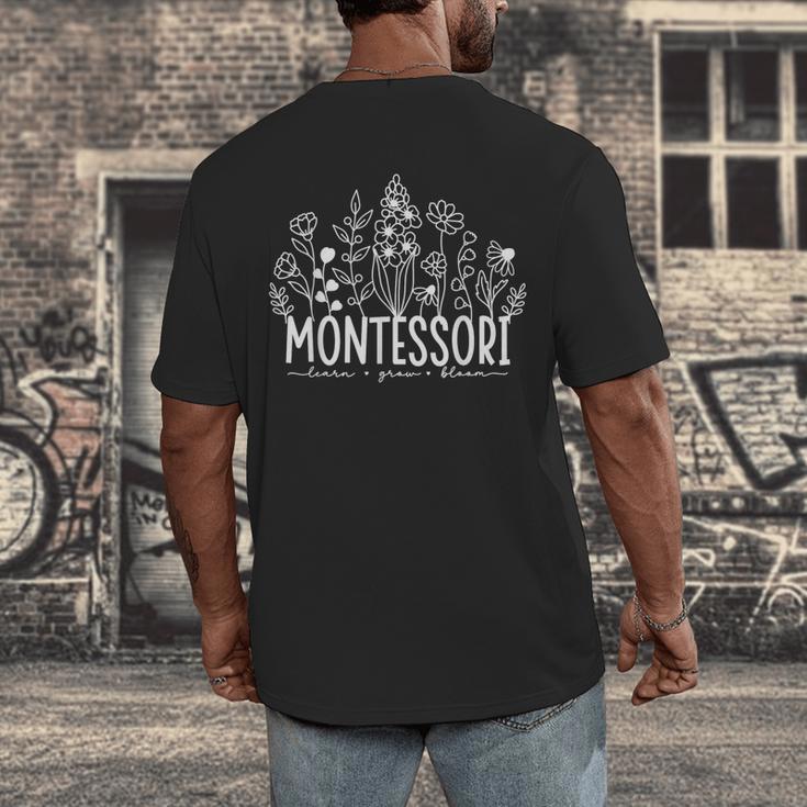 Learn Grow Bloom Wildflowers Appreciation Montessori Teacher Men's Back Print T-Shirt, funny design Learn Grow Bloom Wildflowers Appreciation Montessori Teacher Men's Back Print T-Shirt, funny design