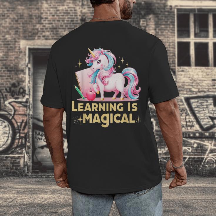 LEARNING IS MAGICAL TEACHER UNICORN BACK TO SCHOOL UNICORN Men's Back Print T-Shirt, funny design