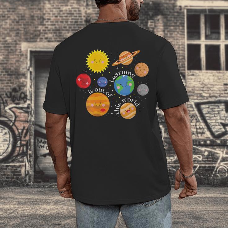 Learning Is Out Of This World Science Teacher Planets Men's Back Print T-Shirt, funny design Learning Is Out Of This World Science Teacher Planets Men's Back Print T-Shirt, funny design