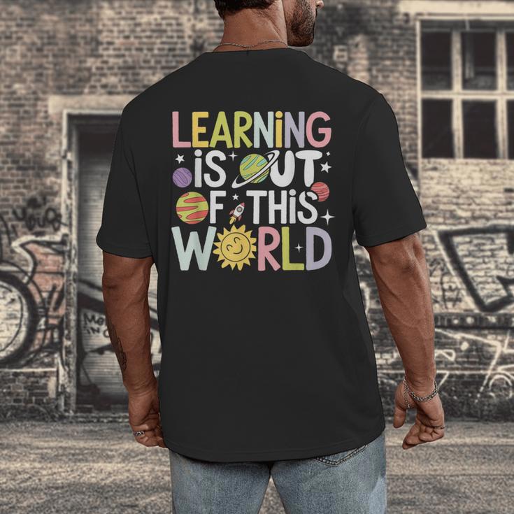 Learning Is Out Of This World Space Teacher Cute Groovy Men's Back Print T-Shirt, funny design Learning Is Out Of This World Space Teacher Cute Groovy Men's Back Print T-Shirt, funny design