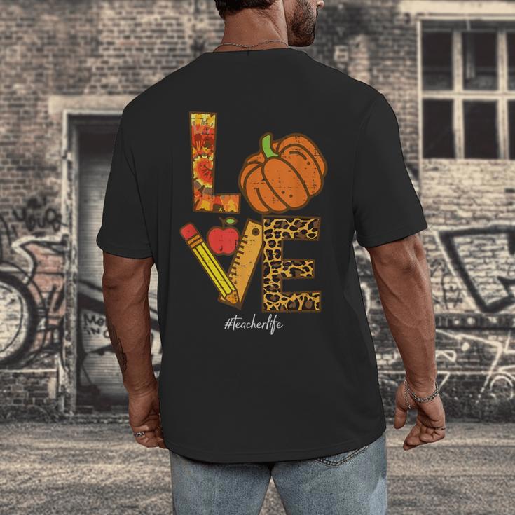 Leopard Pumpkin Love Teacher Life Thanksgiving Fall Women Men's Back Print T-Shirt, funny design
