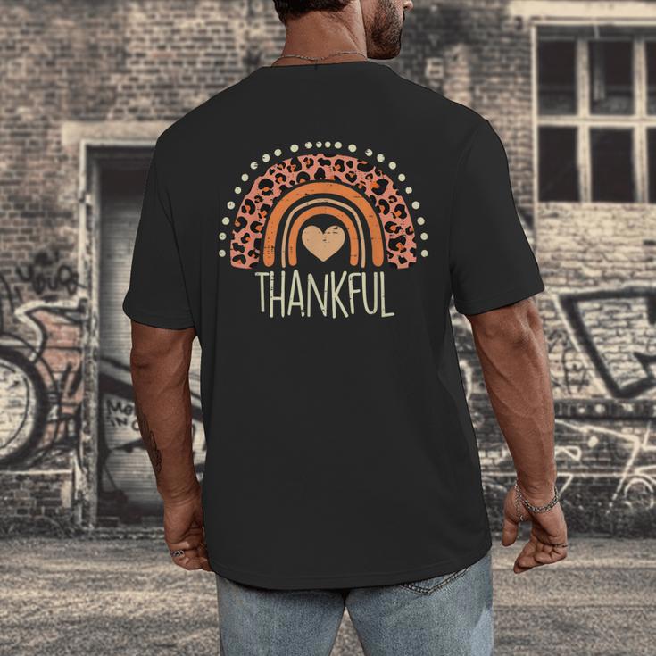 Leopard Rainbow Thankful Thanksgiving Teacher Women Kids Men's Back Print T-Shirt, funny design Leopard Rainbow Thankful Thanksgiving Teacher Women Kids Men's Back Print T-Shirt, funny design