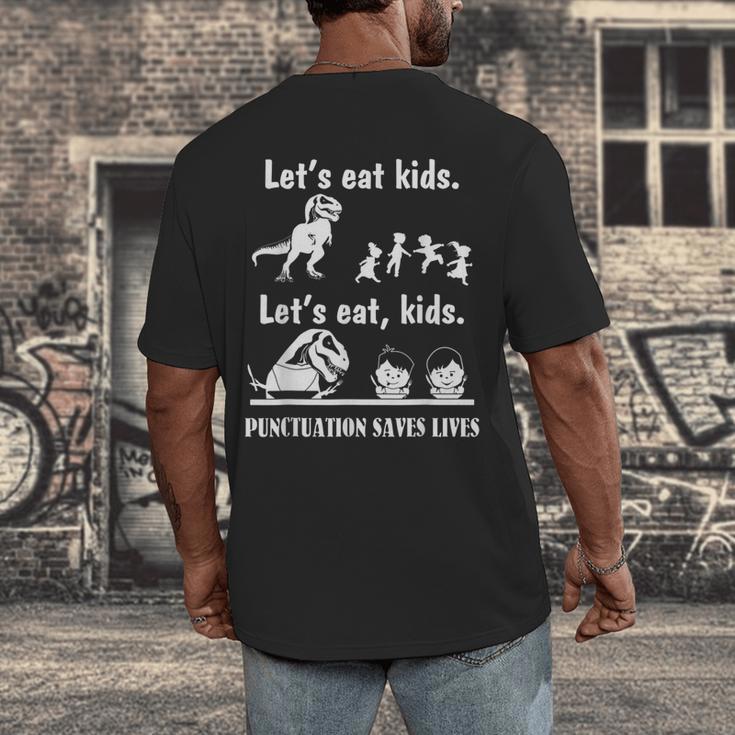 Let's Eat Kids Fun Dinosaurs Grammar Teacher Men's Back Print T-Shirt, funny design