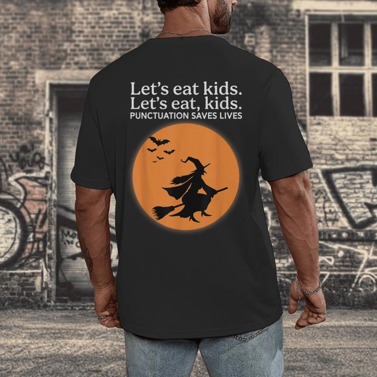 Let's Eat Kids Punctuation Saves Live Witch Grammar Teacher Men's Back Print T-Shirt, funny design Let's Eat Kids Punctuation Saves Live Witch Grammar Teacher Men's Back Print T-Shirt, funny design