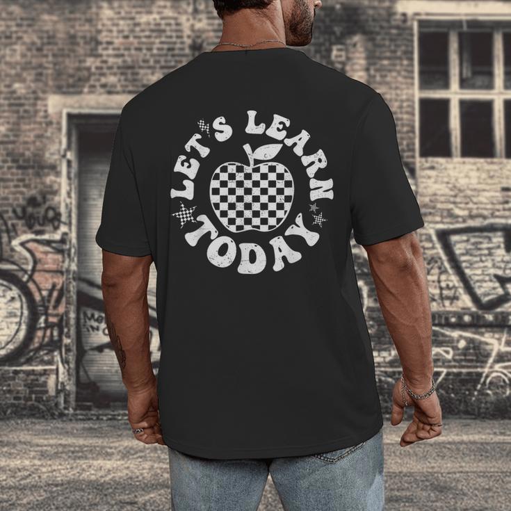 Let's Learn Today Checkered Apple Back To School Teacher Men's Back Print T-Shirt, funny design