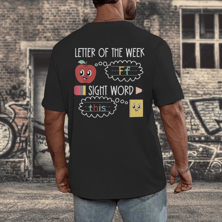 Letter Of The Week Ff Sight Word Teacher Squad Men's Back Print T-Shirt, funny design Letter Of The Week Ff Sight Word Teacher Squad Men's Back Print T-Shirt, funny design