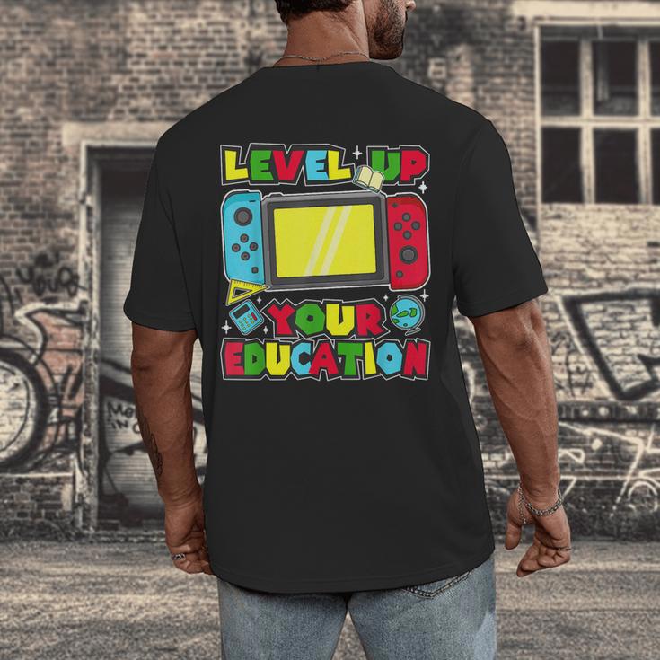 Level Up Your Education Gaming Inspired Teacher Gamers Men's Back Print T-Shirt, funny design