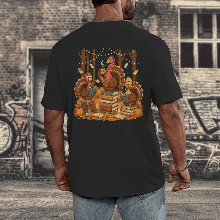 Librarian Turkey Reading Book Fall Thanksgiving Teacher Men's Back Print T-Shirt, funny design Librarian Turkey Reading Book Fall Thanksgiving Teacher Men's Back Print T-Shirt, funny design