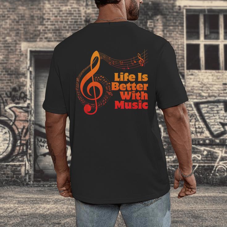 Life Is Better With Music Theory Musician Teacher Notes Clef Men's Back Print T-Shirt, funny design
