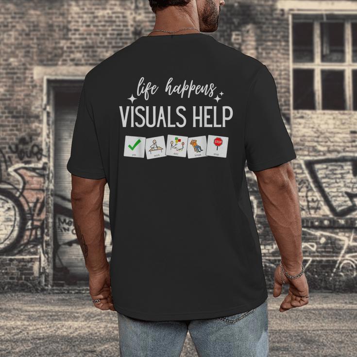 Life Happens Visuals Help Special Education Teacher Aide Men Women Men's Back Print T-Shirt, funny design Life Happens Visuals Help Special Education Teacher Aide Men Women Men's Back Print T-Shirt, funny design