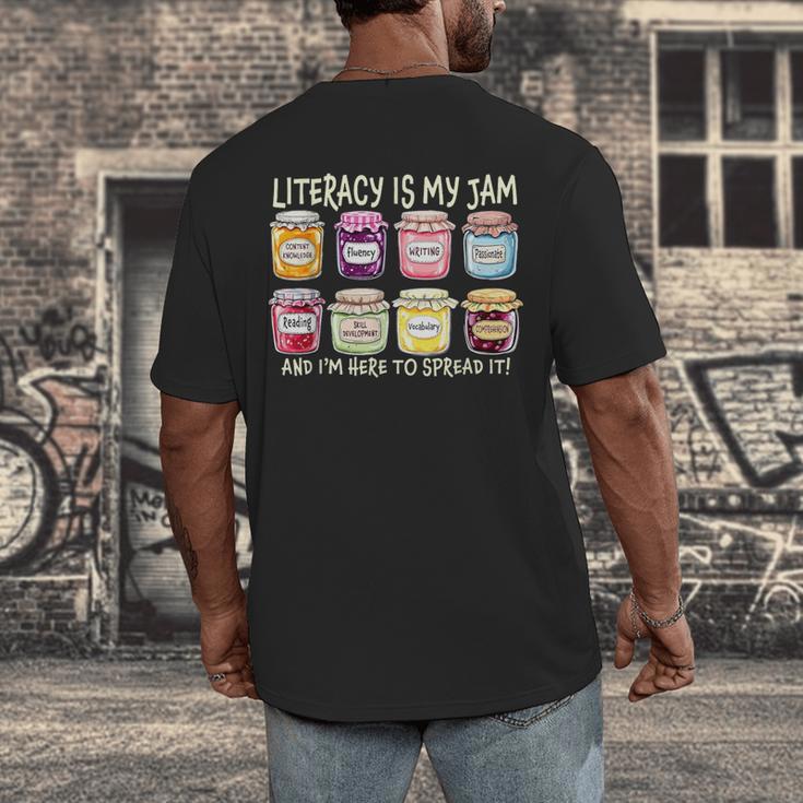 Literacy Is My Jam And I'm Here To Spread Literacy Teacher Men's Back Print T-Shirt, funny design Literacy Is My Jam And I'm Here To Spread Literacy Teacher Men's Back Print T-Shirt, funny design